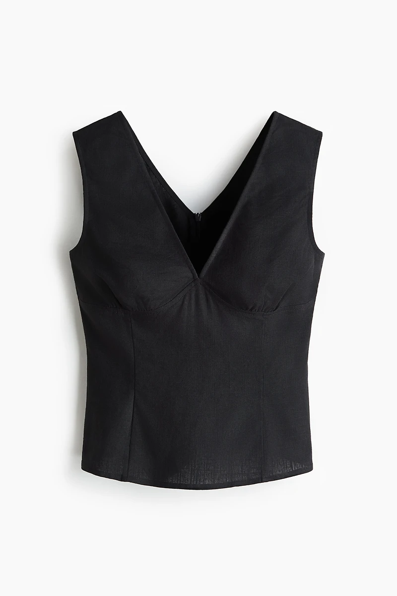 Linen-Blend Tie-Back Top