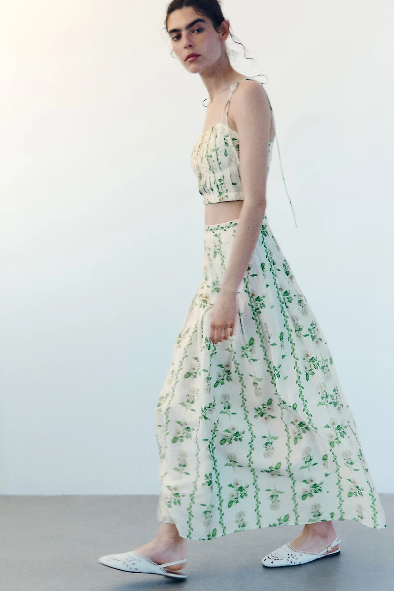 Flared Linen-Blend Skirt