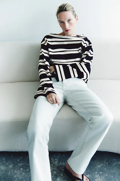Long-Sleeved Boat-Neck Top