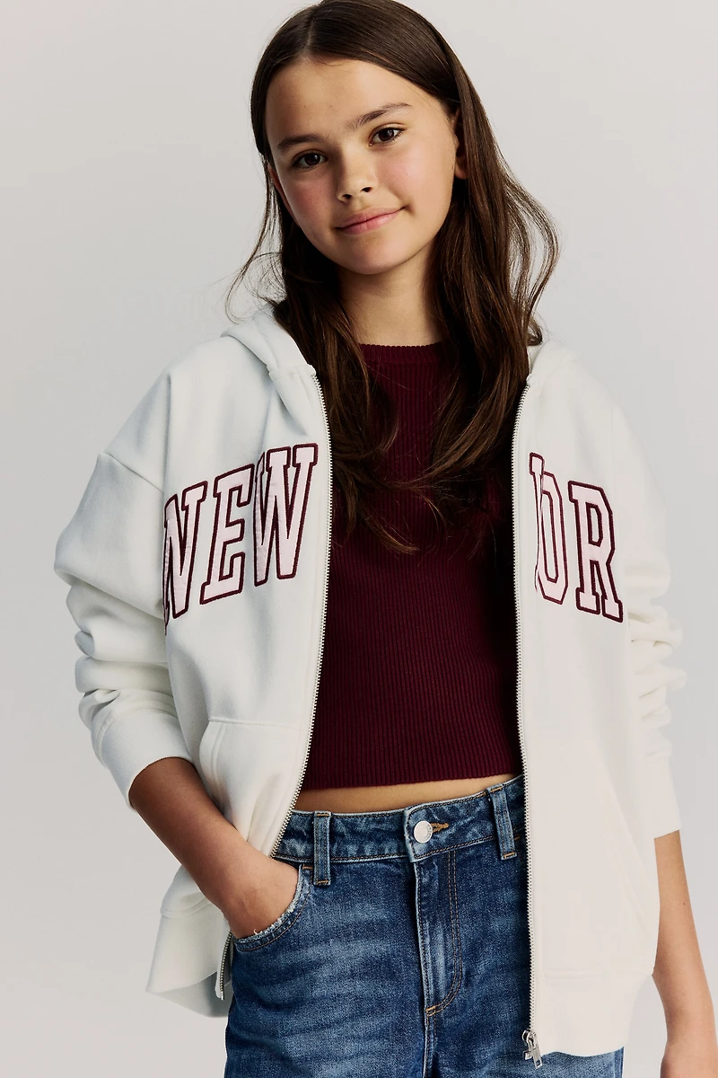 Hooded Jacket with Embroidered Motif