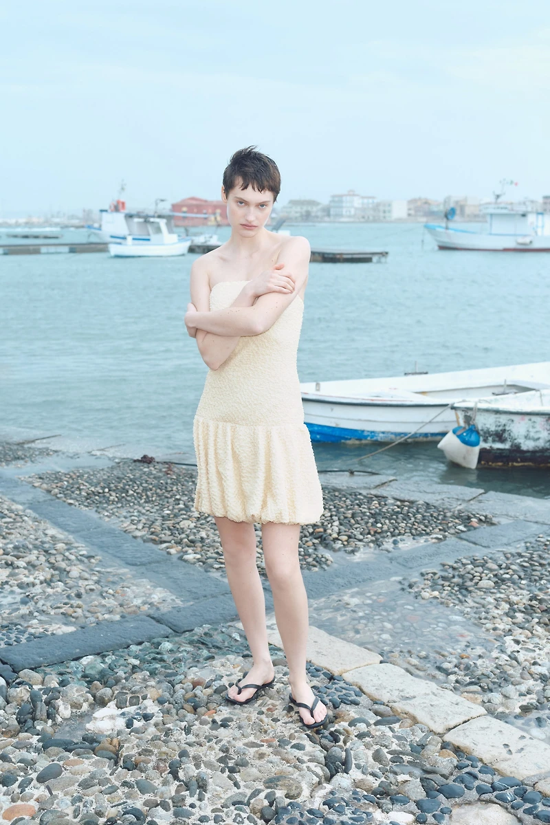 Bubble-Hem Bandeau Dress