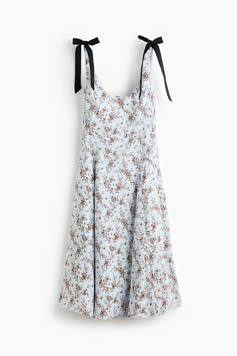 Flared Dress with Tie Shoulder Straps