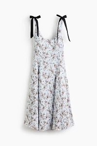 Flared Dress with Tie Shoulder Straps