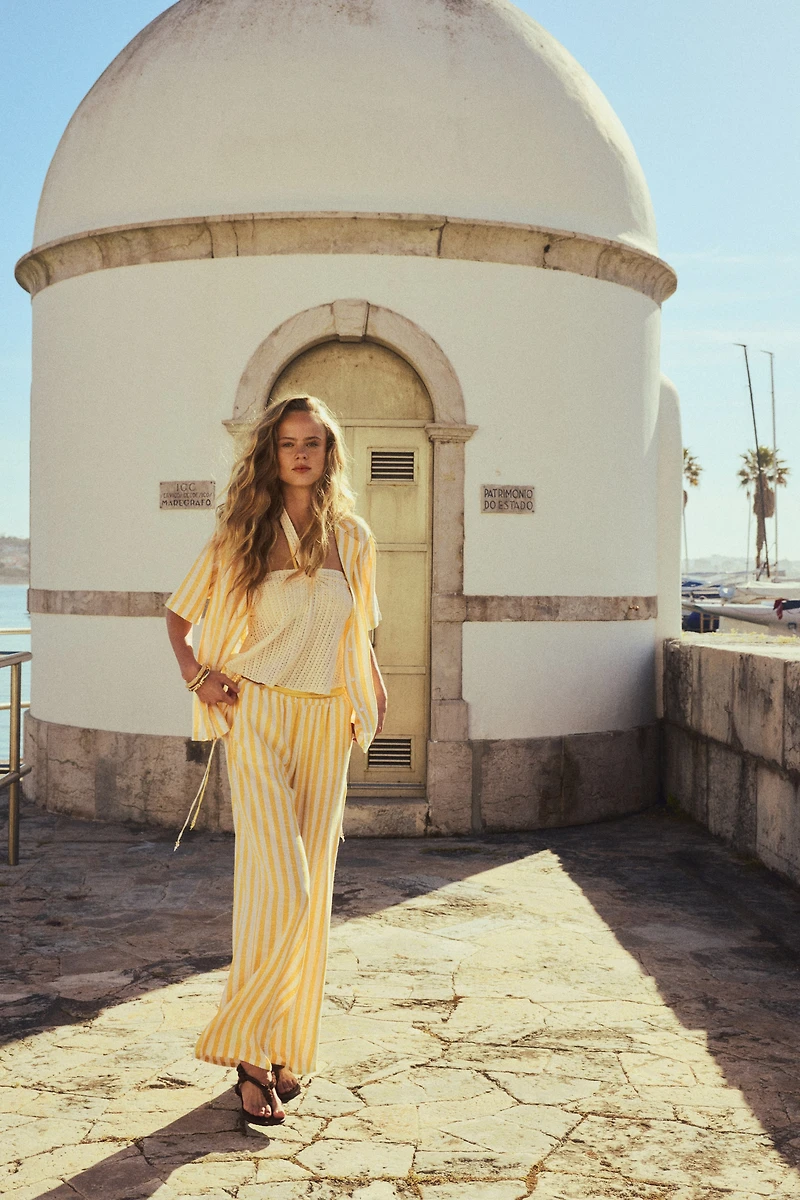 Wide-Leg Drawstring Pants