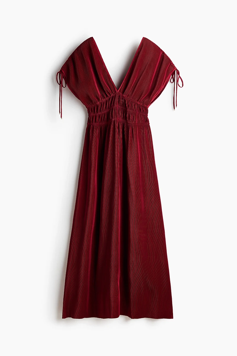 Crinkled Drawstring-Detail Dress