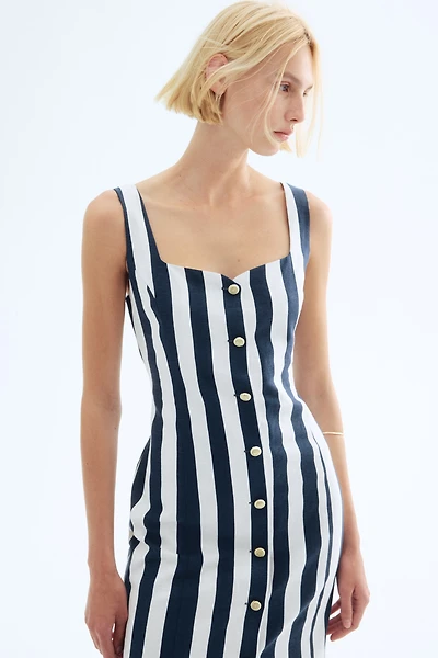 Linen-Blend Midi Dress
