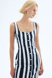 Linen-Blend Midi Dress