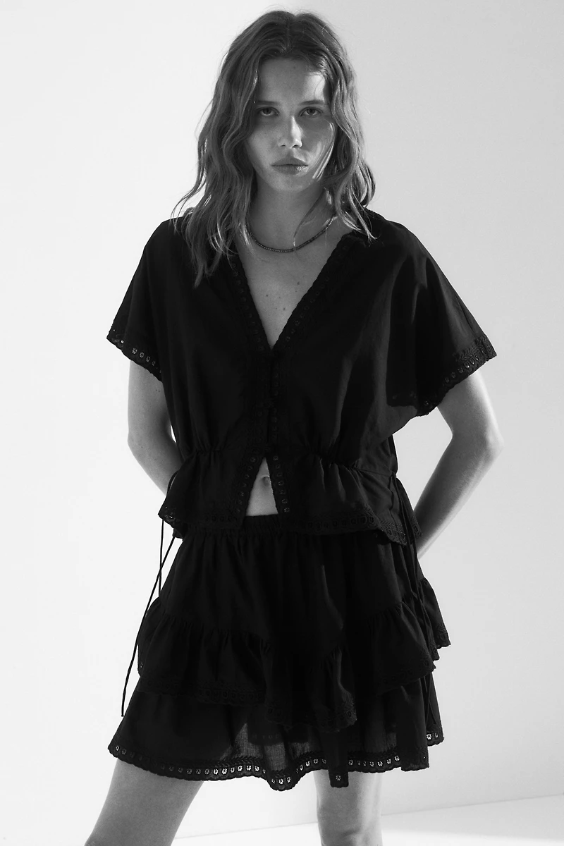 Tiered Skirt with Eyelet Embroidery