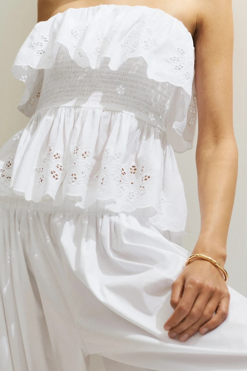 Flounce-Trimmed Peplum Tube Top