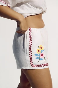 Embroidered Linen Beach Shorts