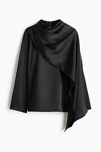 Shawl-Detail Satin Blouse