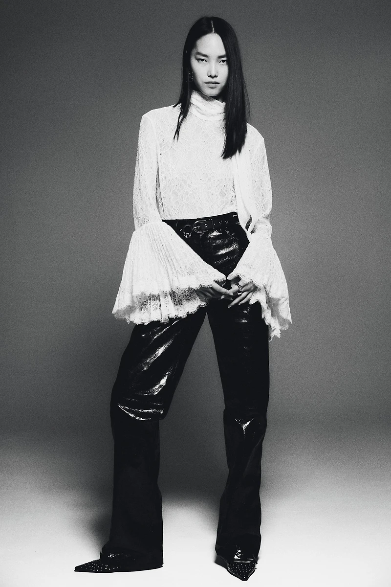 Trumpet-Sleeved Lace Blouse