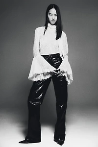 Trumpet-Sleeved Lace Blouse