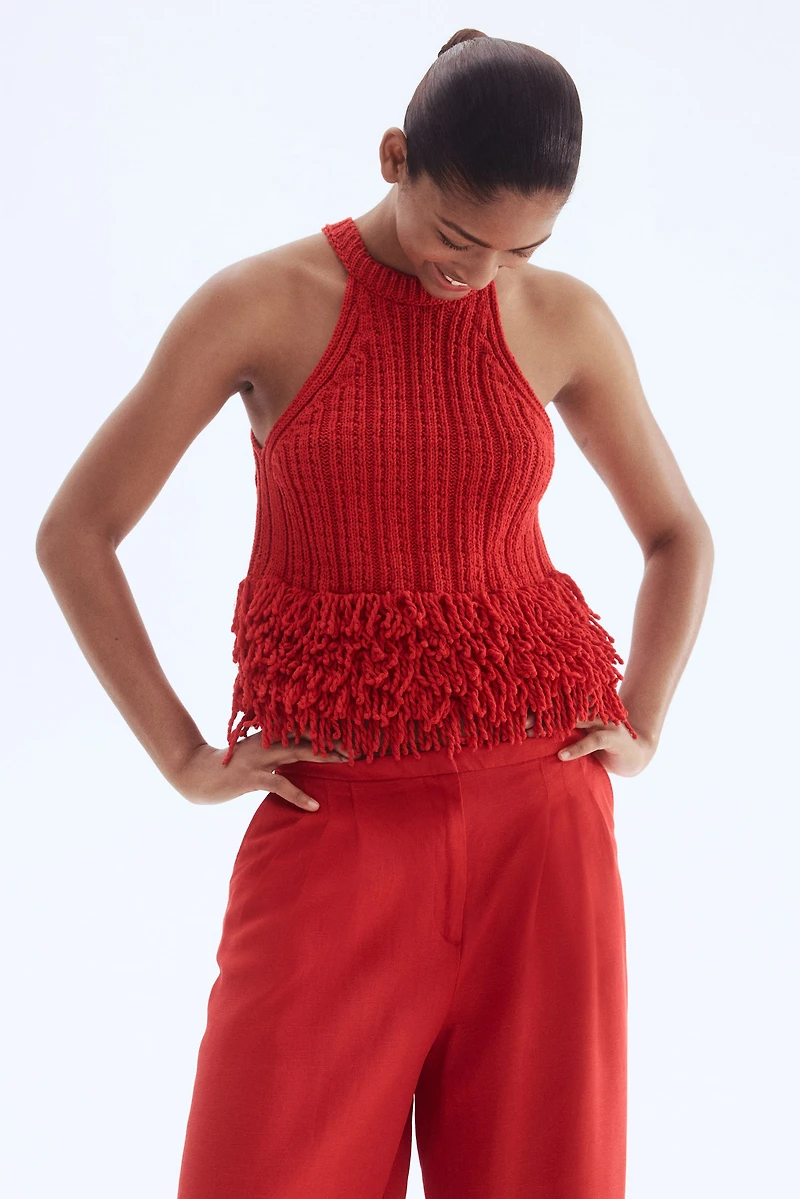 Fringe-Trimmed Knit Top