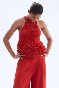 Fringe-Trimmed Knit Top