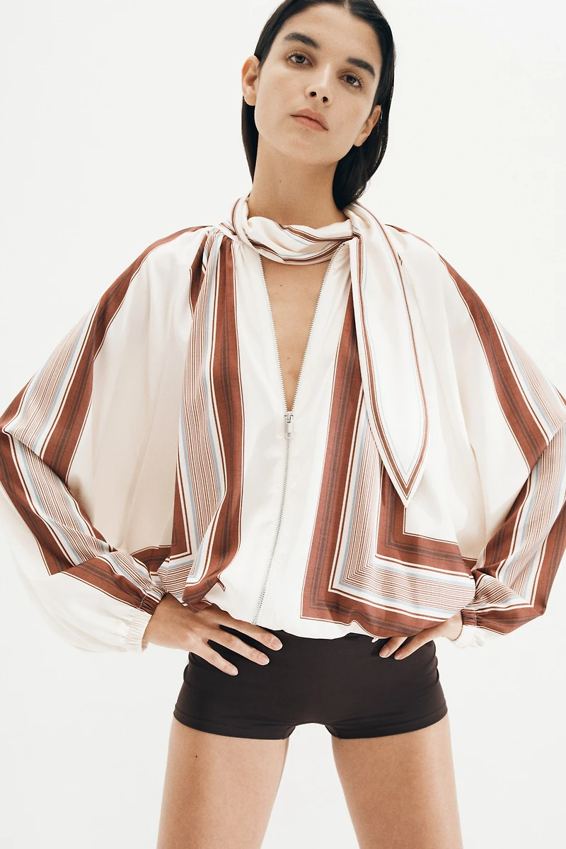 Scarf-Collar Satin Jacket