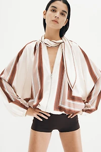 Scarf-Collar Satin Jacket
