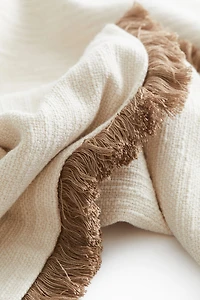 Slub-Weave Cushion Cover with Fringe