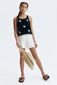 Crochet-Look Tank Top with Embroidery