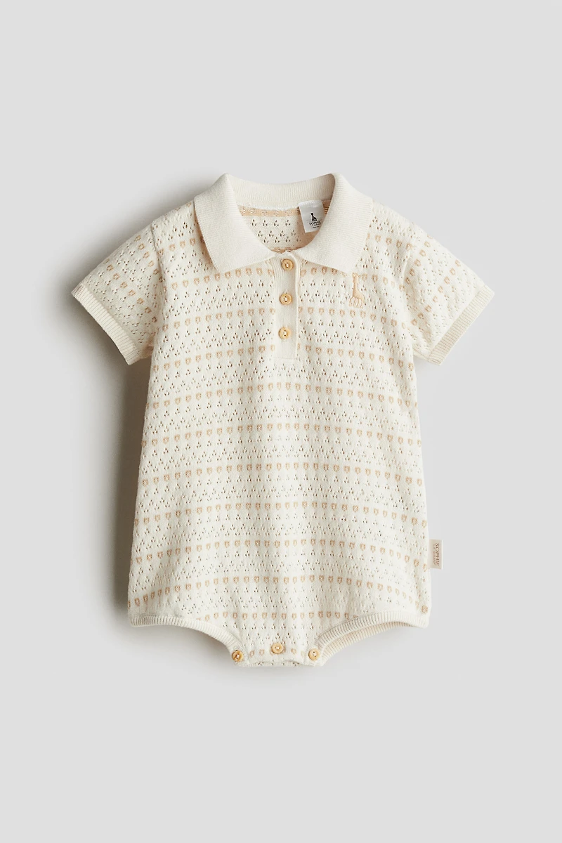 Pointelle-knit romper suit