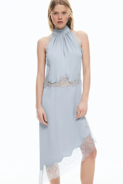 Lace-Trimmed Satin Dress