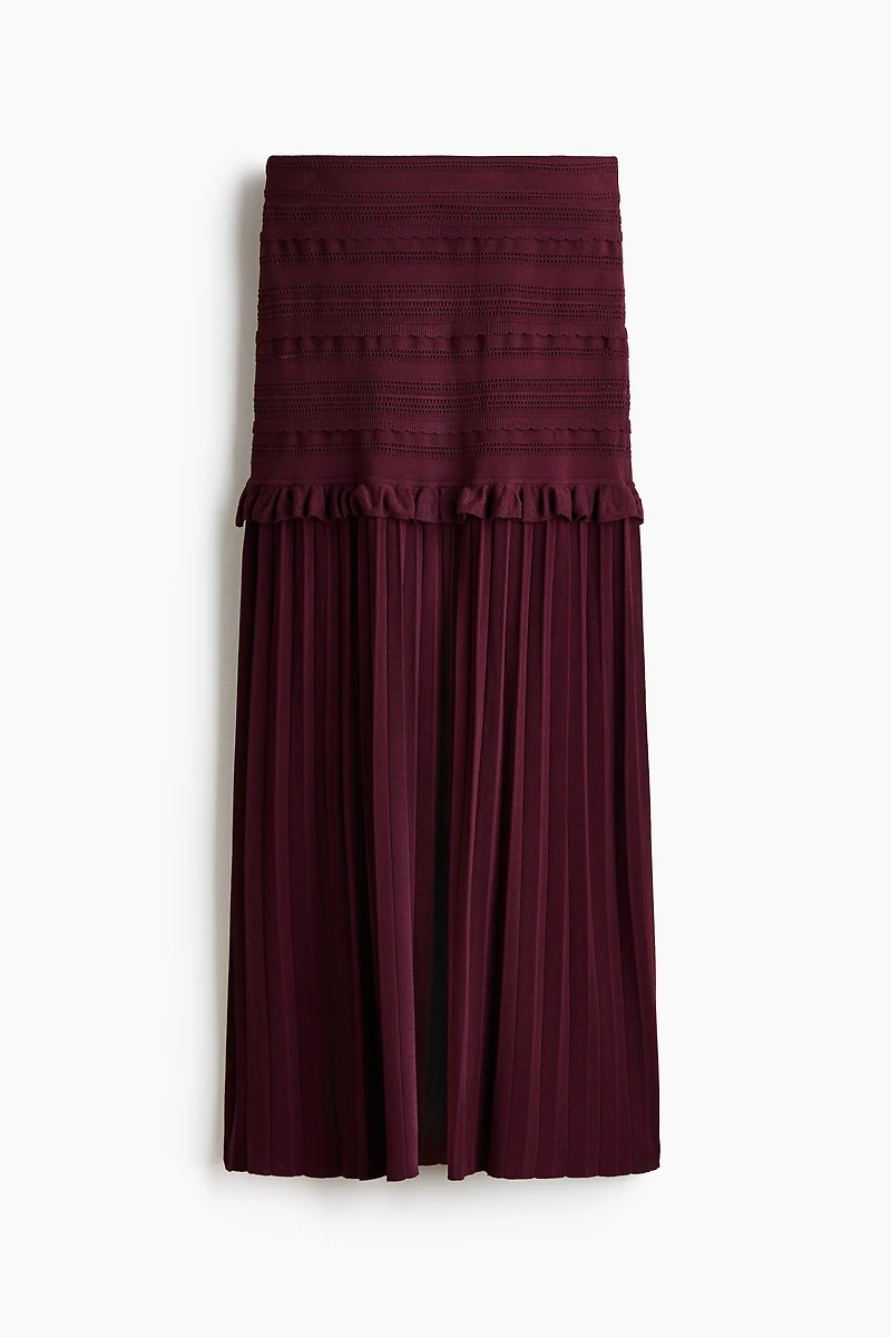 Pleated Pointelle-Knit Skirt