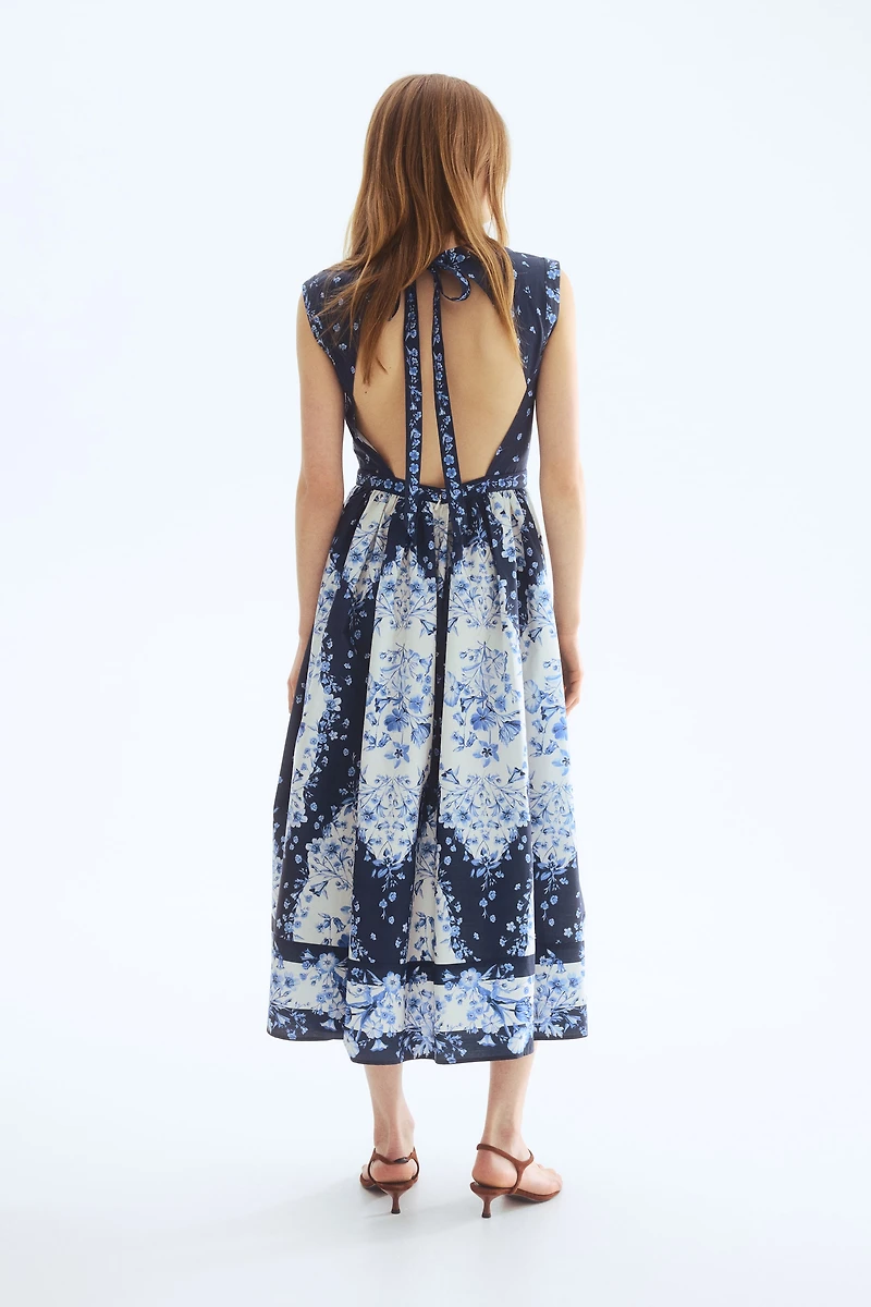 Flared-Skirt Poplin Dress