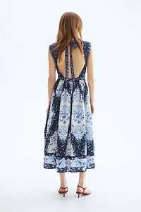 Flared-Skirt Poplin Dress