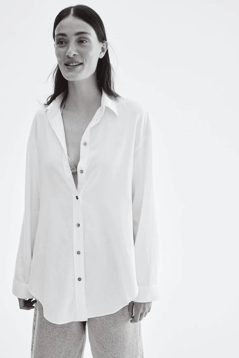 Tie-Detail Linen-Blend Shirt