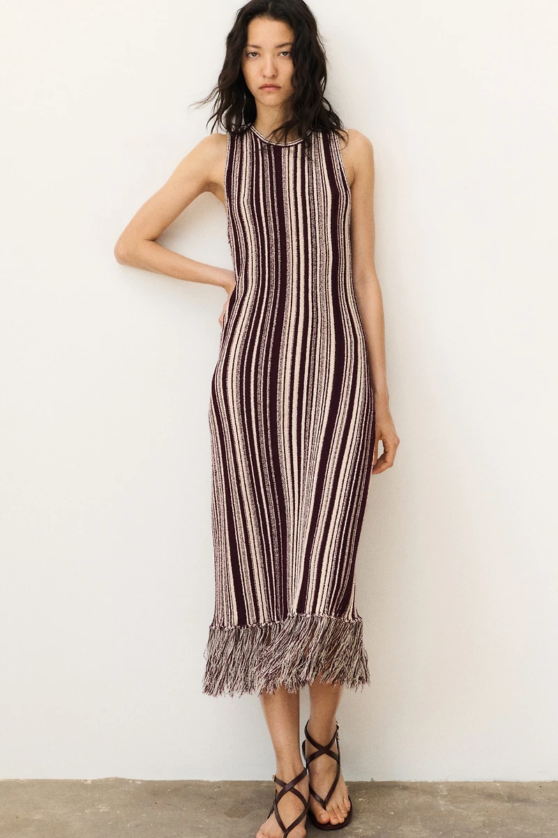 Fringe-Trimmed Knit Dress