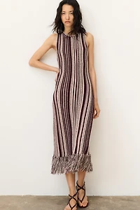 Fringe-Trimmed Knit Dress