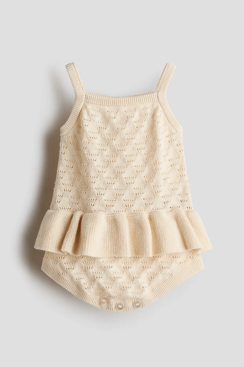 Pointelle-Knit Cotton Romper Suit