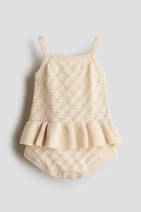 Pointelle-Knit Cotton Romper Suit
