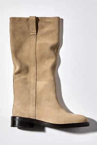 Bottes au genou en cuir velours fendu