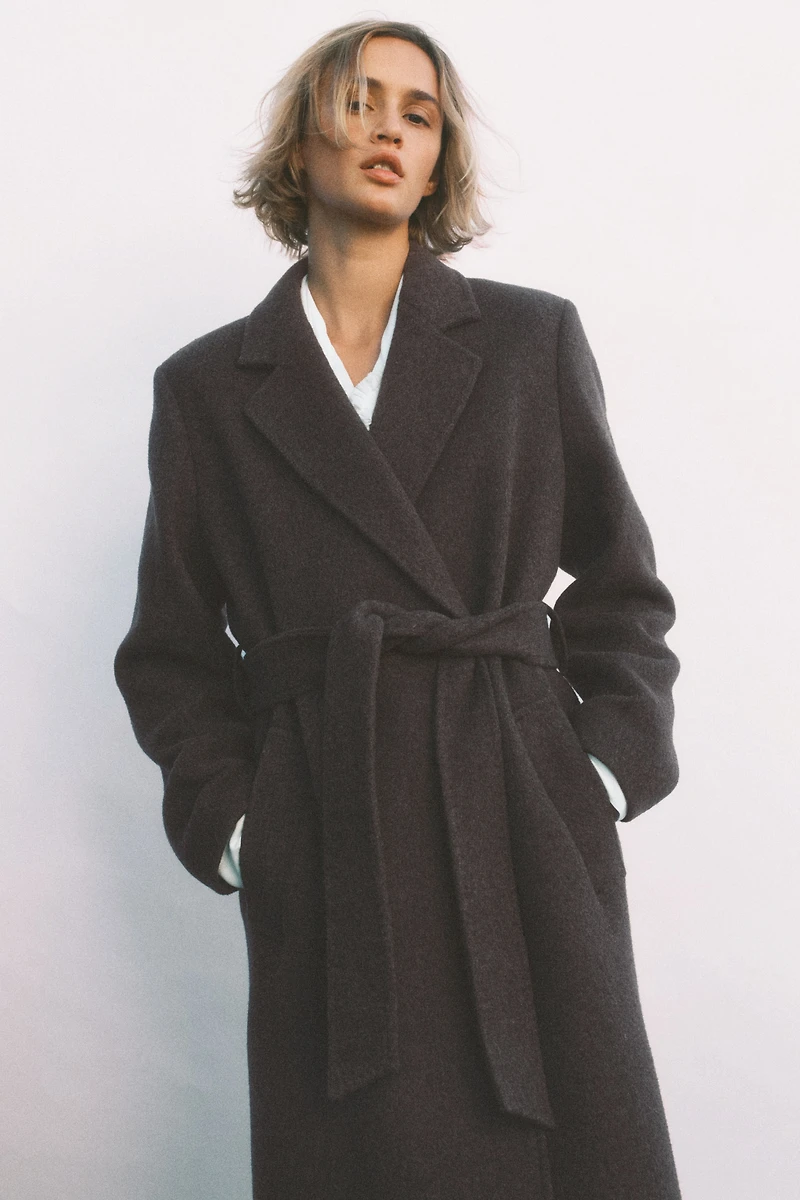 Wool-Blend Tie-Belt Coat
