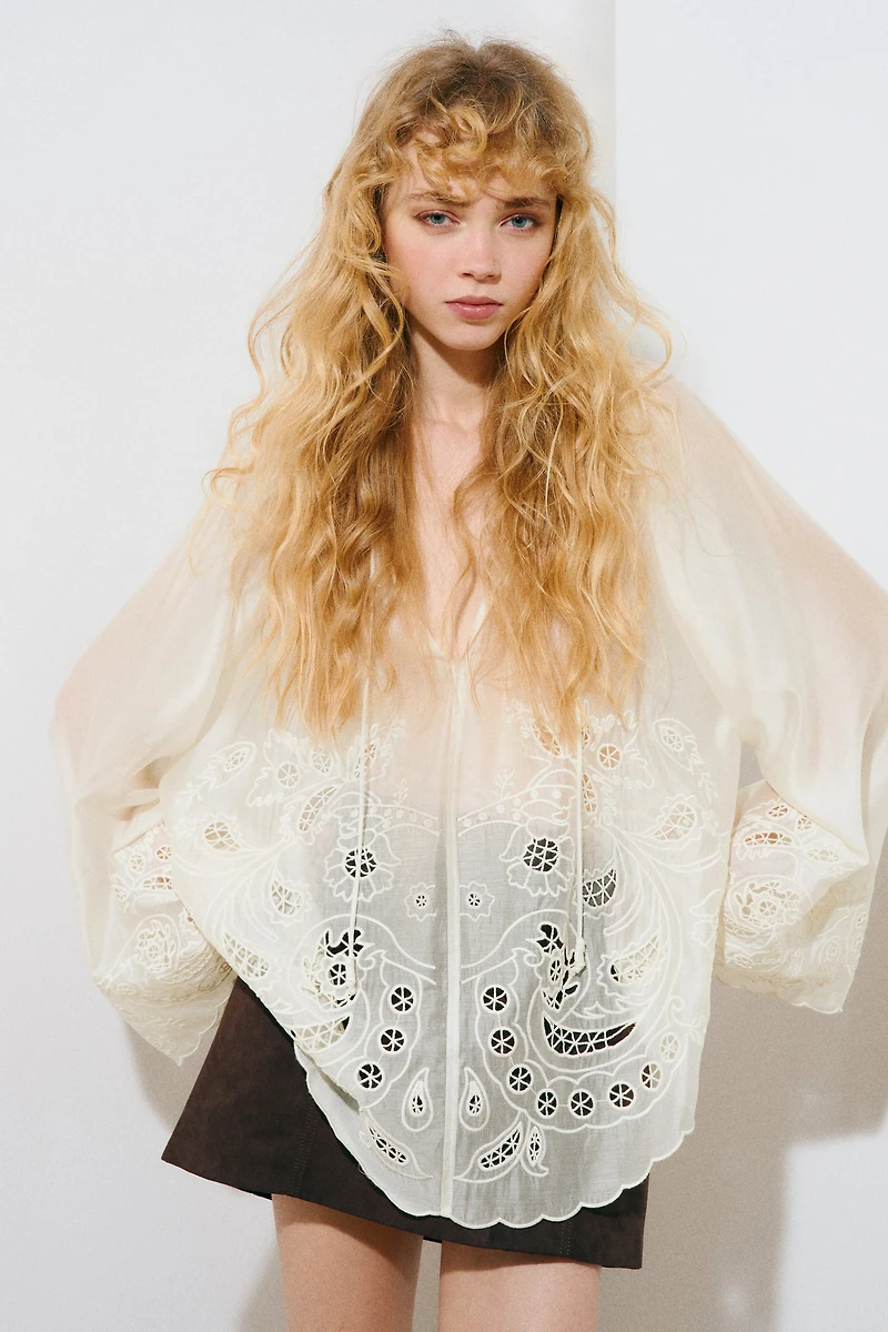 Blouse with Eyelet Embroidery