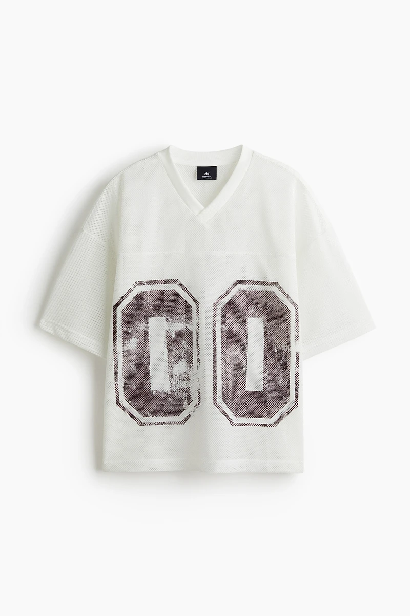 Oversized-Fit Printed Mesh T-Shirt