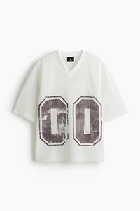 Oversized-Fit Printed Mesh T-Shirt