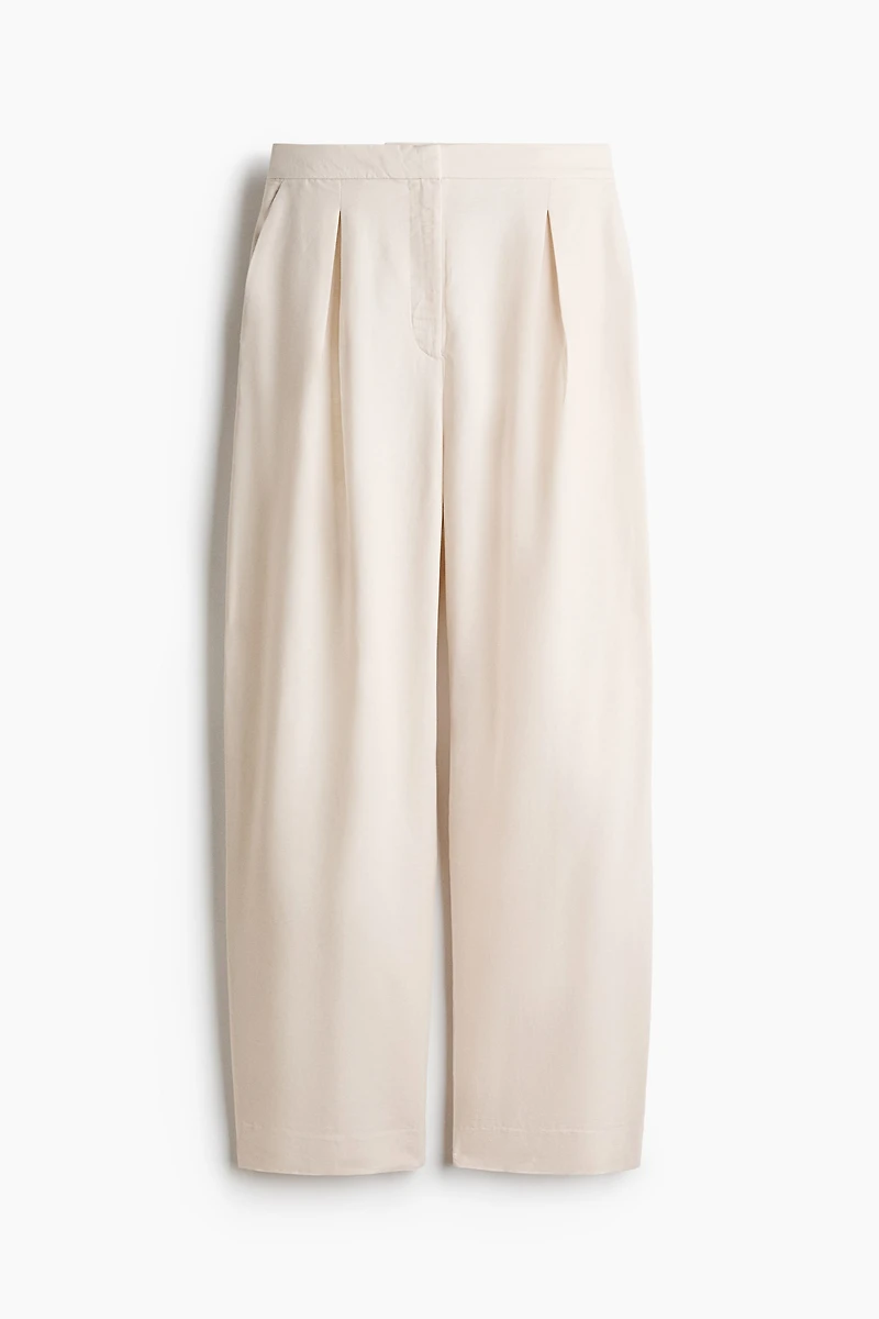 Linen-Blend Barrel-Leg Pants