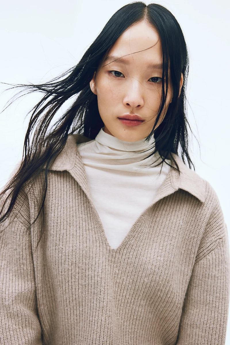 Rib-Knit Sweater with Collar