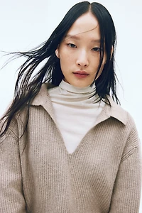 Rib-Knit Sweater with Collar