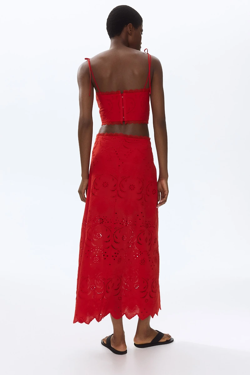 Eyelet-Embroidered Cotton Skirt