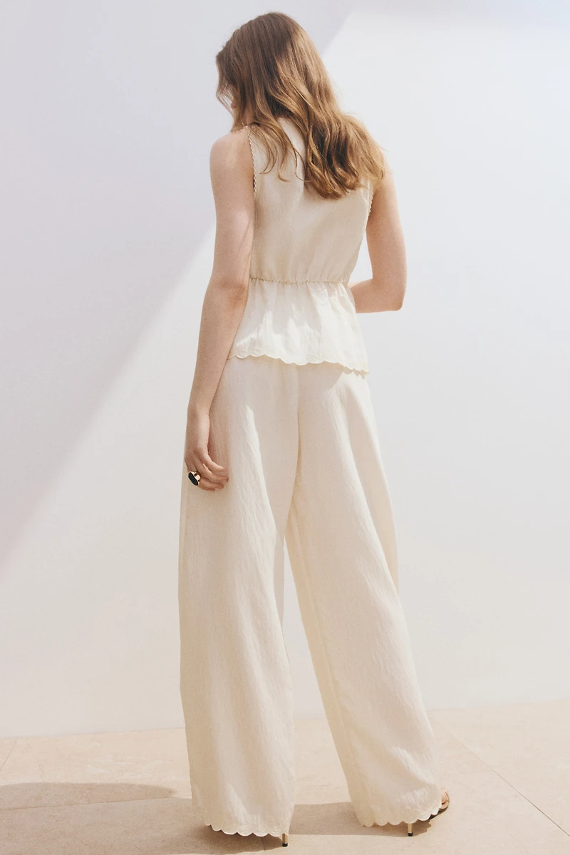 Straight-Leg Scalloped Pants