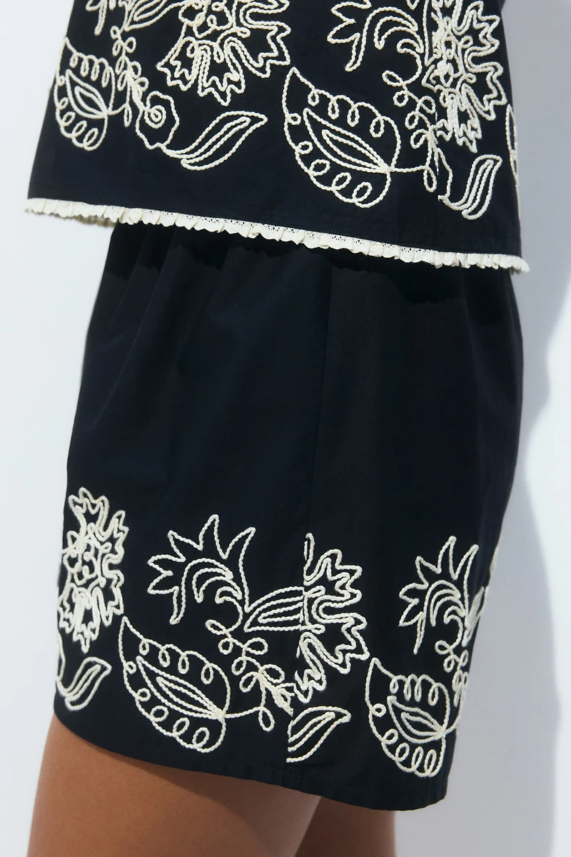 Embroidered Cotton Beach Shorts