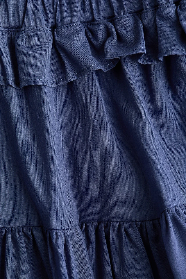 h&m blue ruffle dress H&M HM Ruffle-Trimmed DRESS MAXI FLORAL TIER White Blue or Lemon Patterned