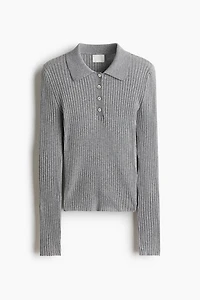 Rib-knit polo shirt