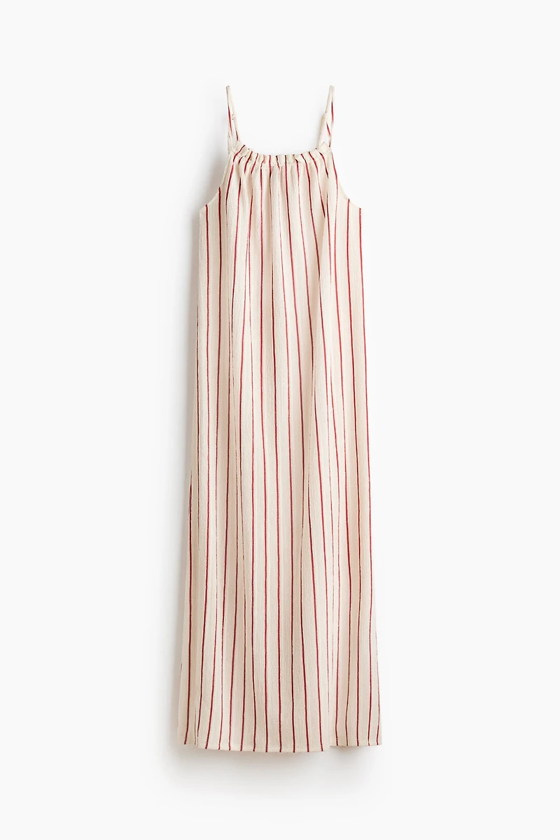 Crinkled Dress with Tie Shoulder Straps