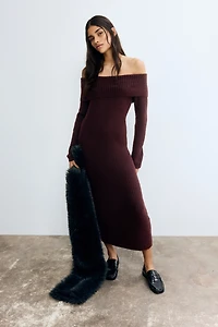 Rib-Knit Off-the-Shoulder Dress