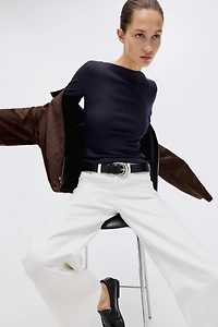 Ribbed Boat-Neck Top