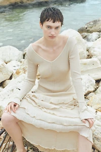 Flounced Rib-Knit Dress